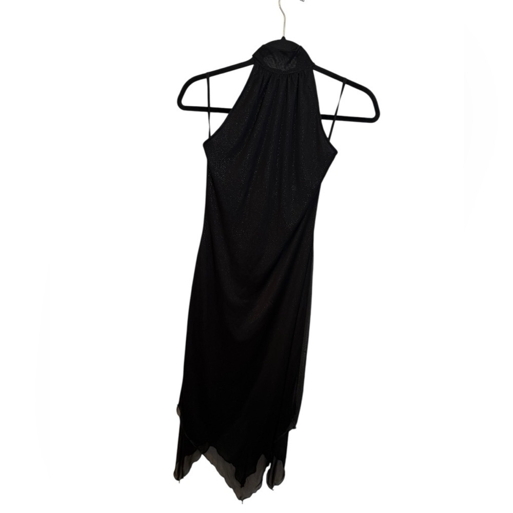 Ecru Studio Y2K Black Metallic Whimsygoth Fairy Asymmetrical Halter Dress